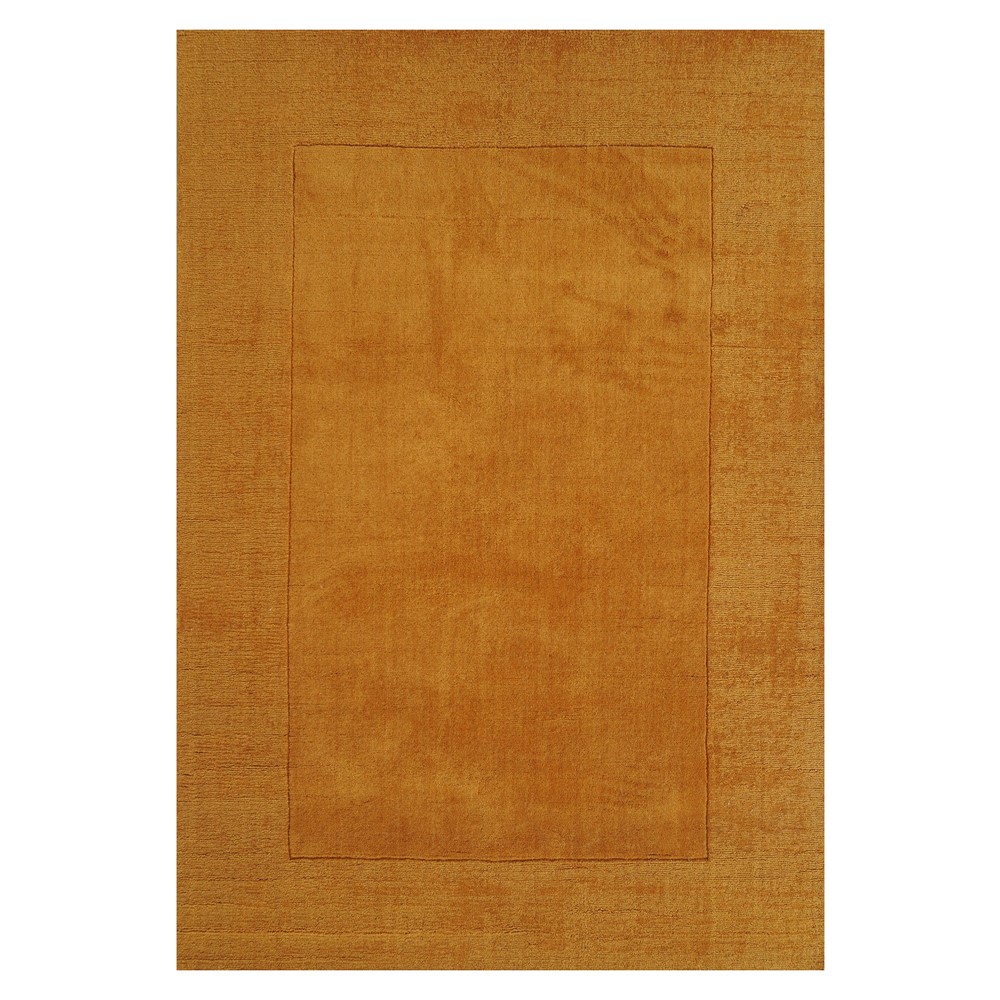 Handloom Plain Carved Border Wool Rugs in Ochre Yellow